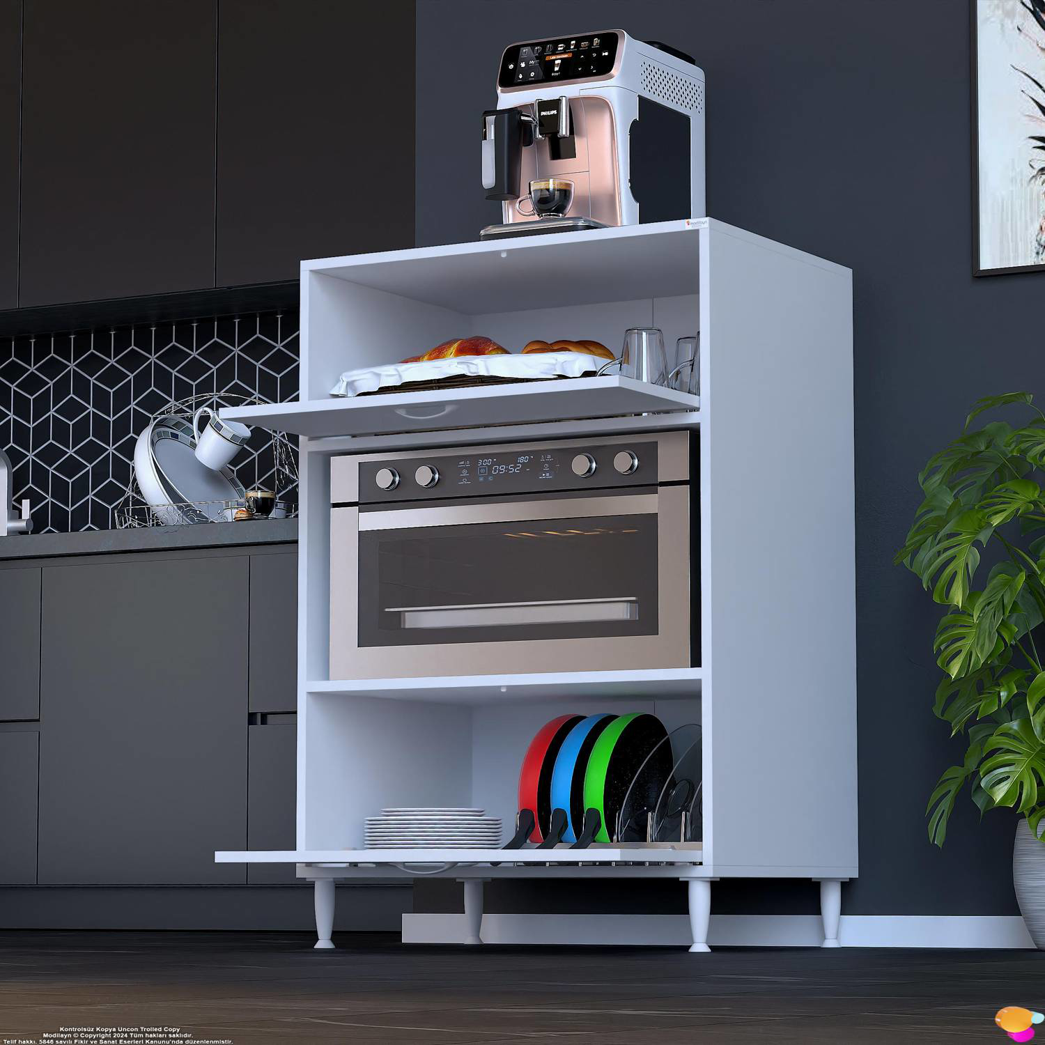 Modo 2 Kapaklı Mutfak Dolabı 80 cm Mikrodalga Fırın Standı Çok Am - Görsel 4