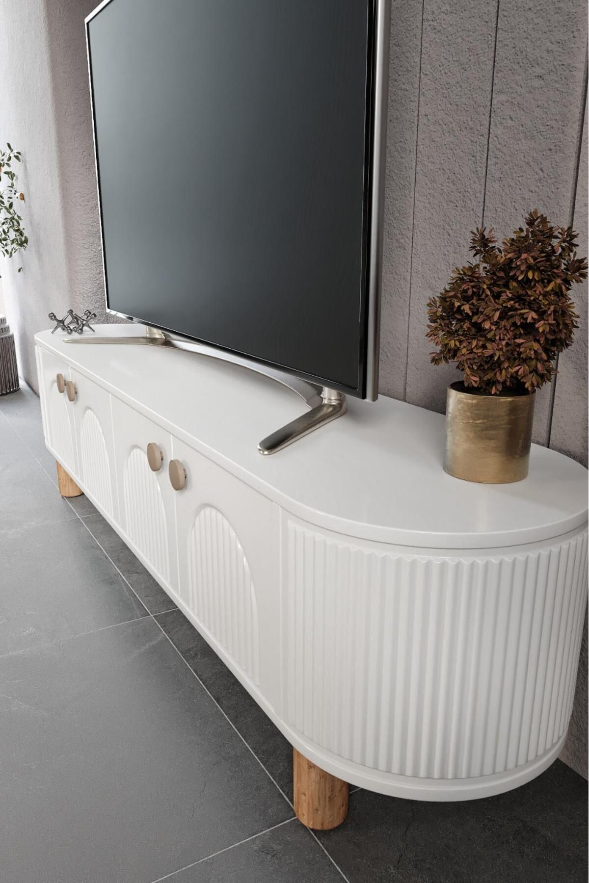 Venüs Modüler Mebran Kapak. Duru  Tv Sehpas180 Cm Perast Oval Tv Ünitesi