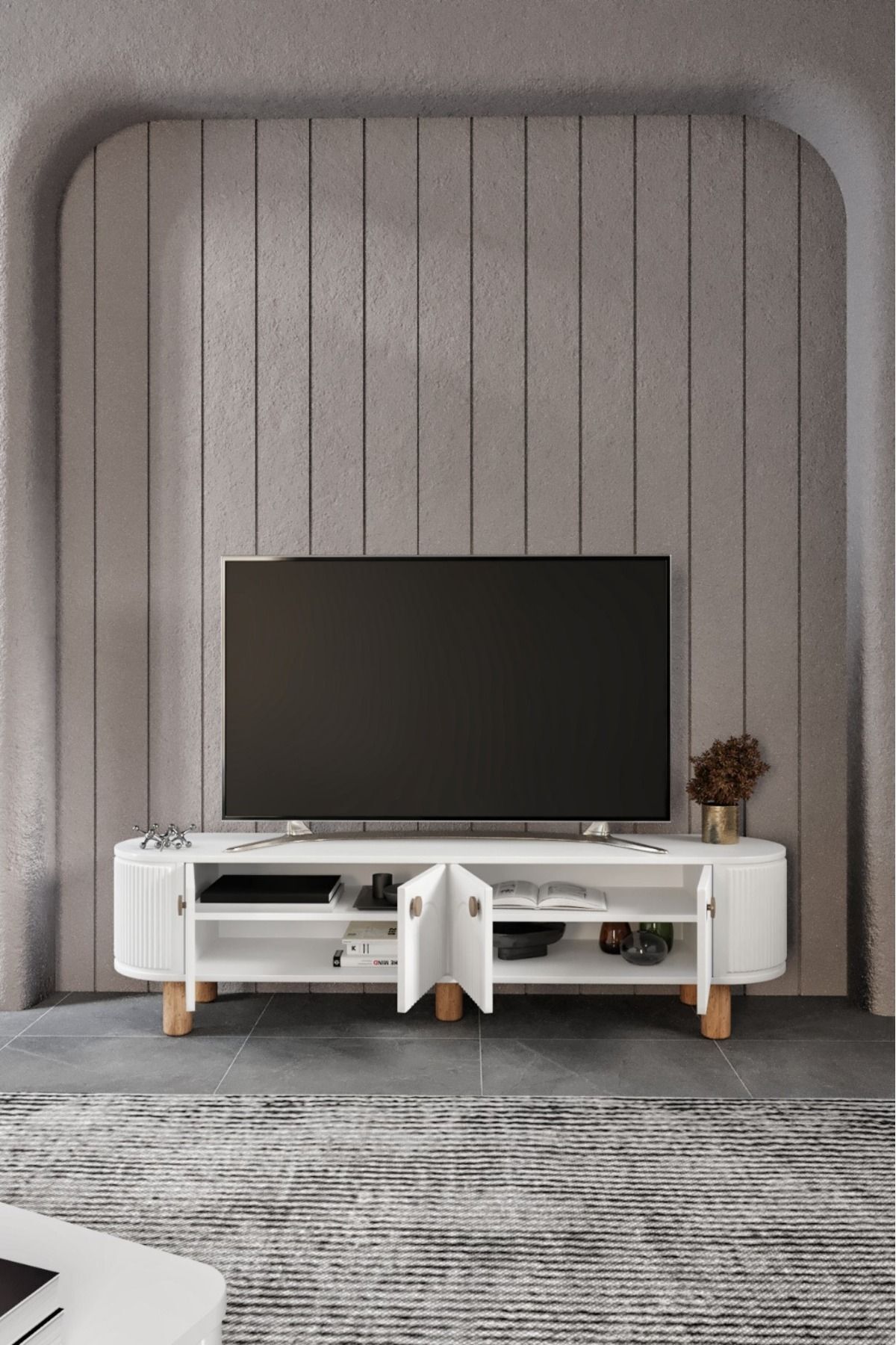 Venüs Modüler Mebran Kapak. Duru  Tv Sehpas180 Cm Perast Oval Tv Ünitesi