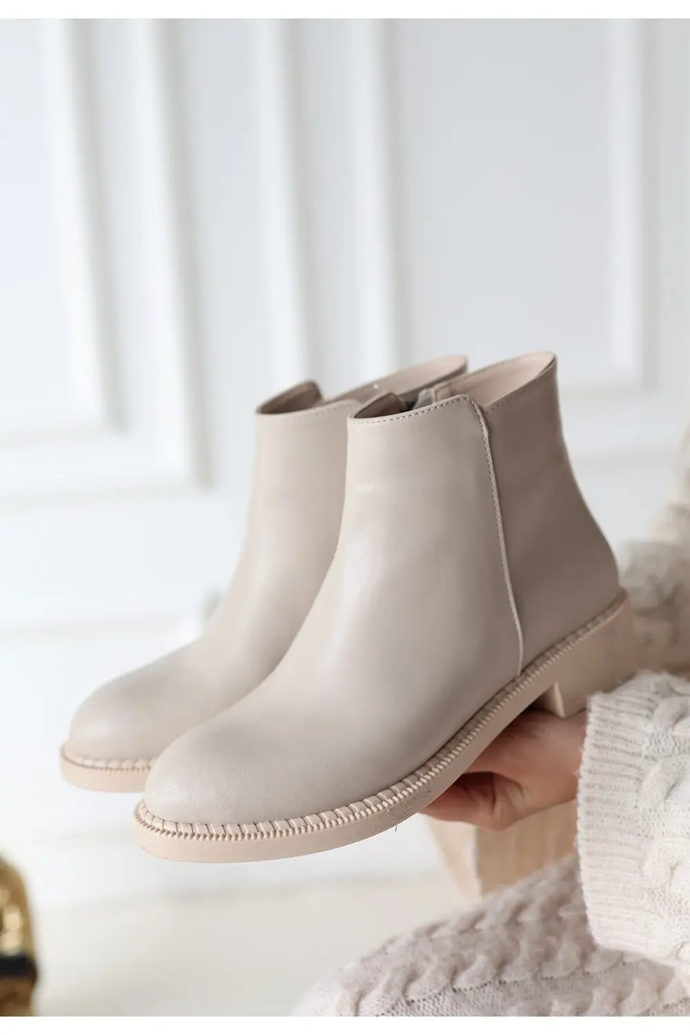 Moed Bej Cilt Topuklu Bot Moed Bej Cilt Topuklu Bot