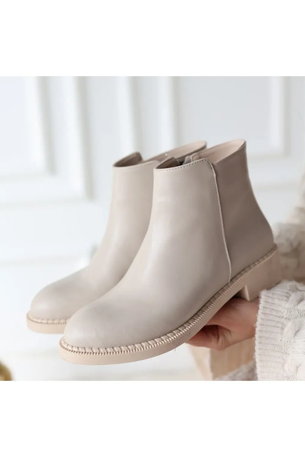 Moed Bej Cilt Topuklu Bot Moed Bej Cilt Topuklu Bot