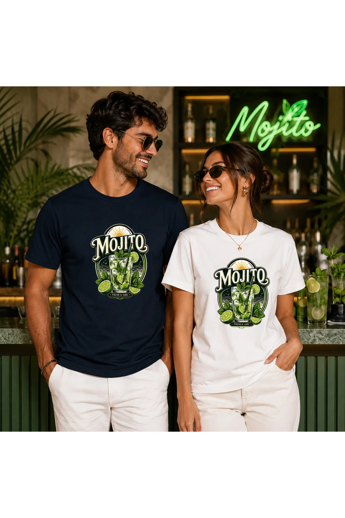 Mojito Cocktail Unisex Kokteyl Baskılı Regular Kalıp Bisiklet Yaka T-Shirt