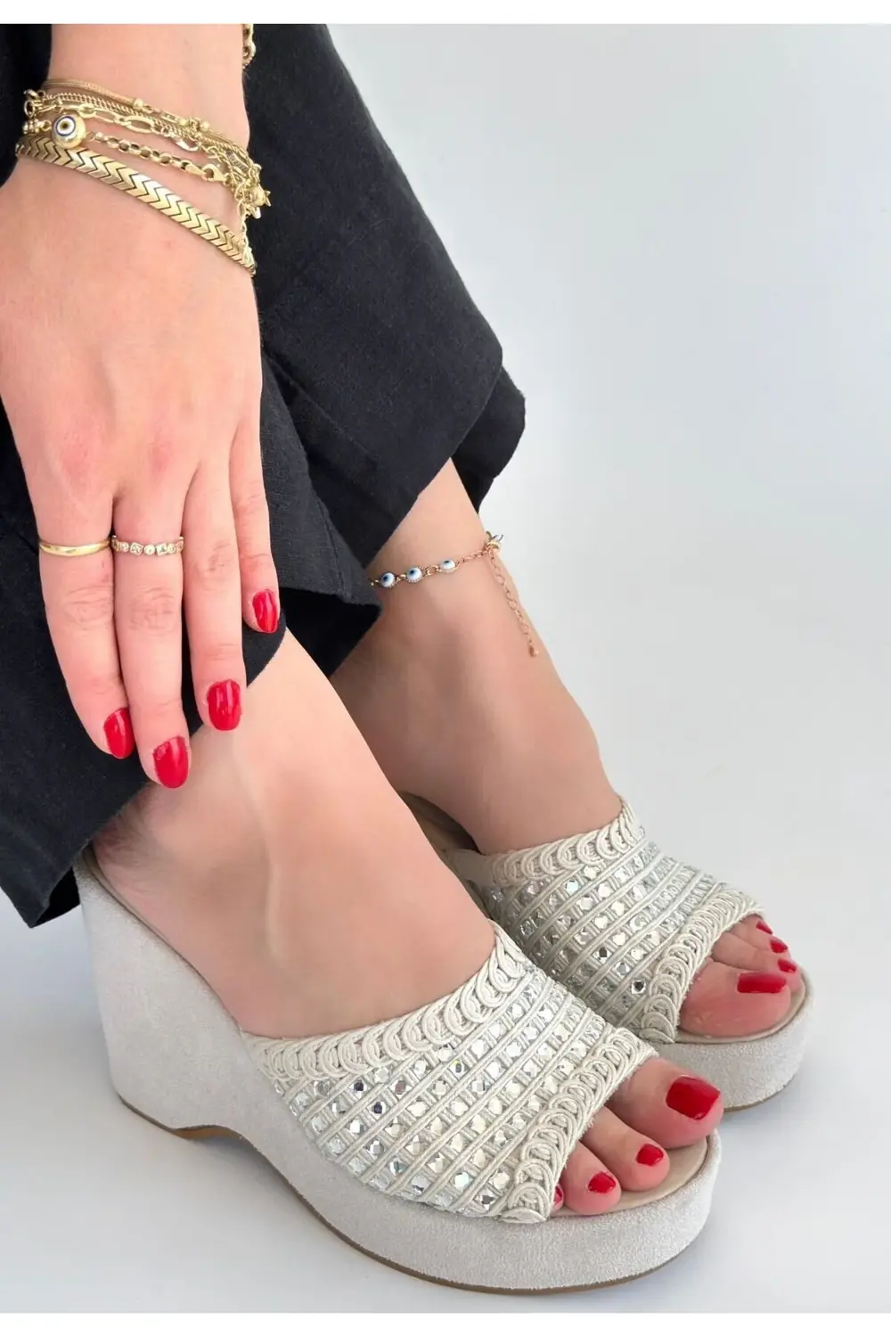 Moka Bej Triko Dolgu Topuk Terlik