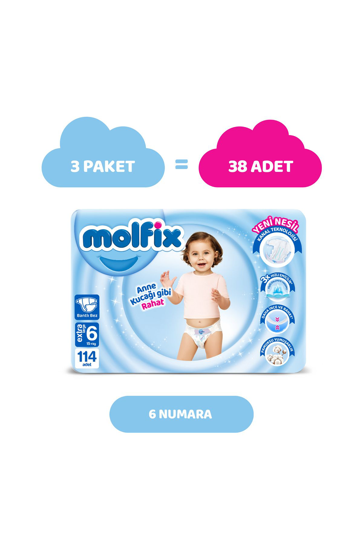 Molfix  Bebek Bezi 6 Beden Extra Large Avantajlı Paket 114 Adet