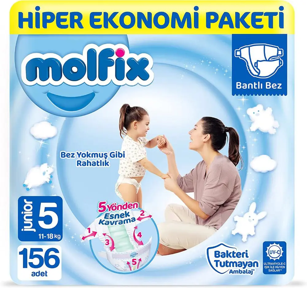 Molfix Bebek Bezi 5 Beden Junior Ultra Ekonomi Paketi 156 Adet MO