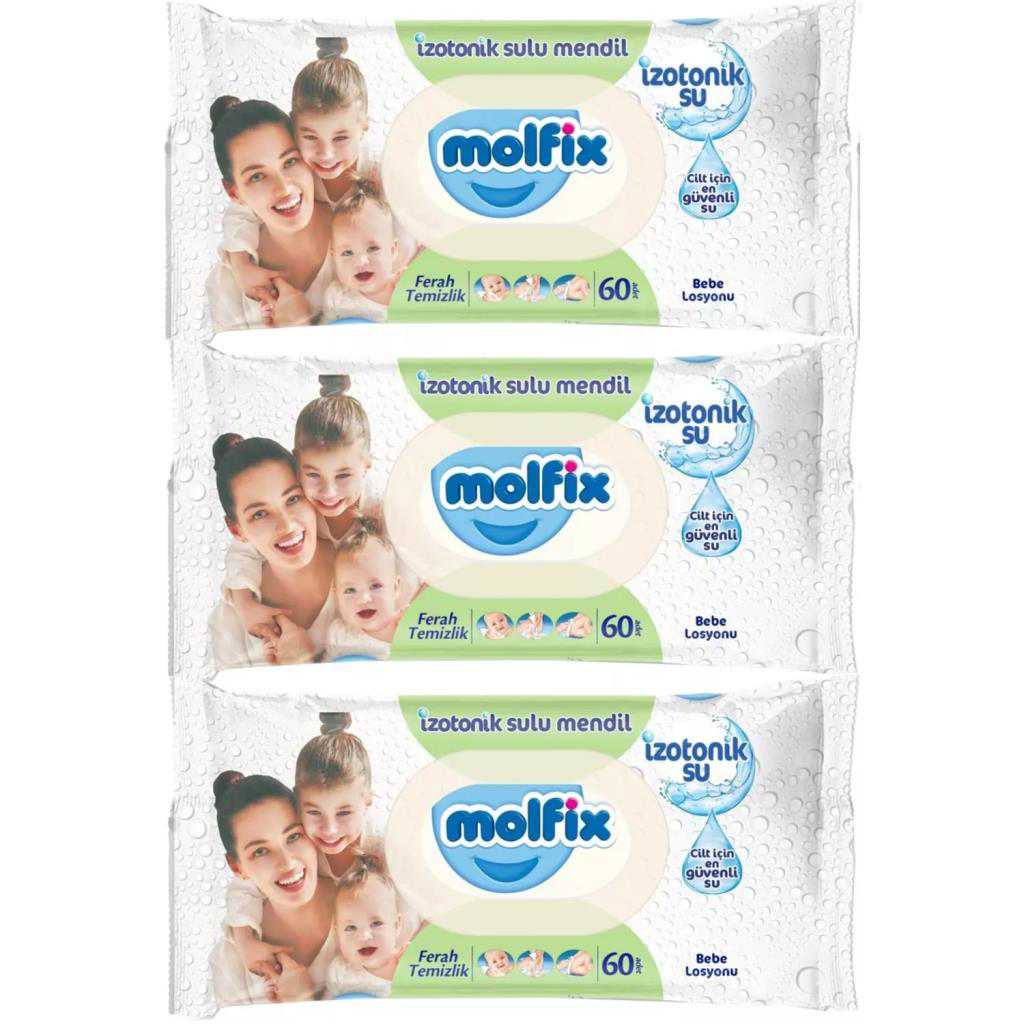 Molfix İzotonik Sulu Ferah Temizlik Islak Havlu Mendil 3'Lü 180 Y