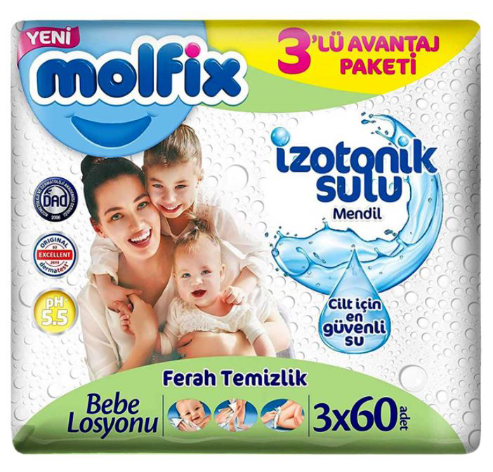 Molfix İzotonik Sulu Ferah Temizlik Islak Havlu Mendil 3'Lü 180 Y