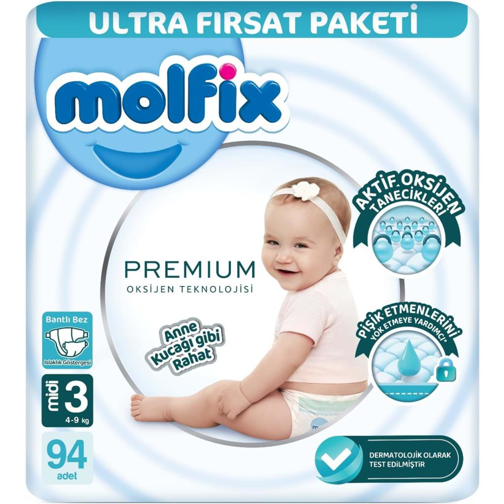 Molfix Premium Bebek Bezi Ultra Fırsat Paketi 3 Beden 4-9 Kg 94 A Fiyatı, Yorumları ve Özellikleri