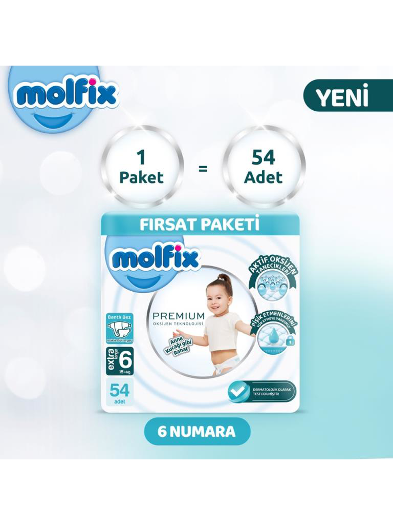 Molfix Premium Bebek Bezi Ultra Fırsat Paketi 6 Beden 15+ Kg 54 A