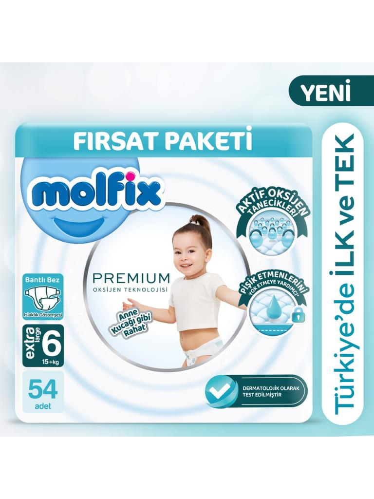 Molfix Premium Bebek Bezi Ultra Fırsat Paketi 6 Beden 15+ Kg 54 A