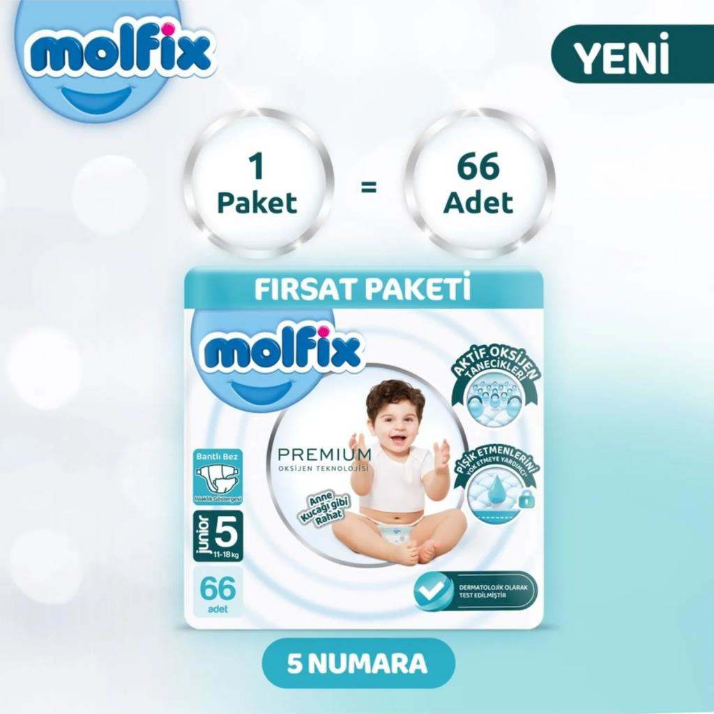 Molfix Premium Bebek Bezi Ultra Fırsat Paketi 5 Beden 11-18 Kg 66