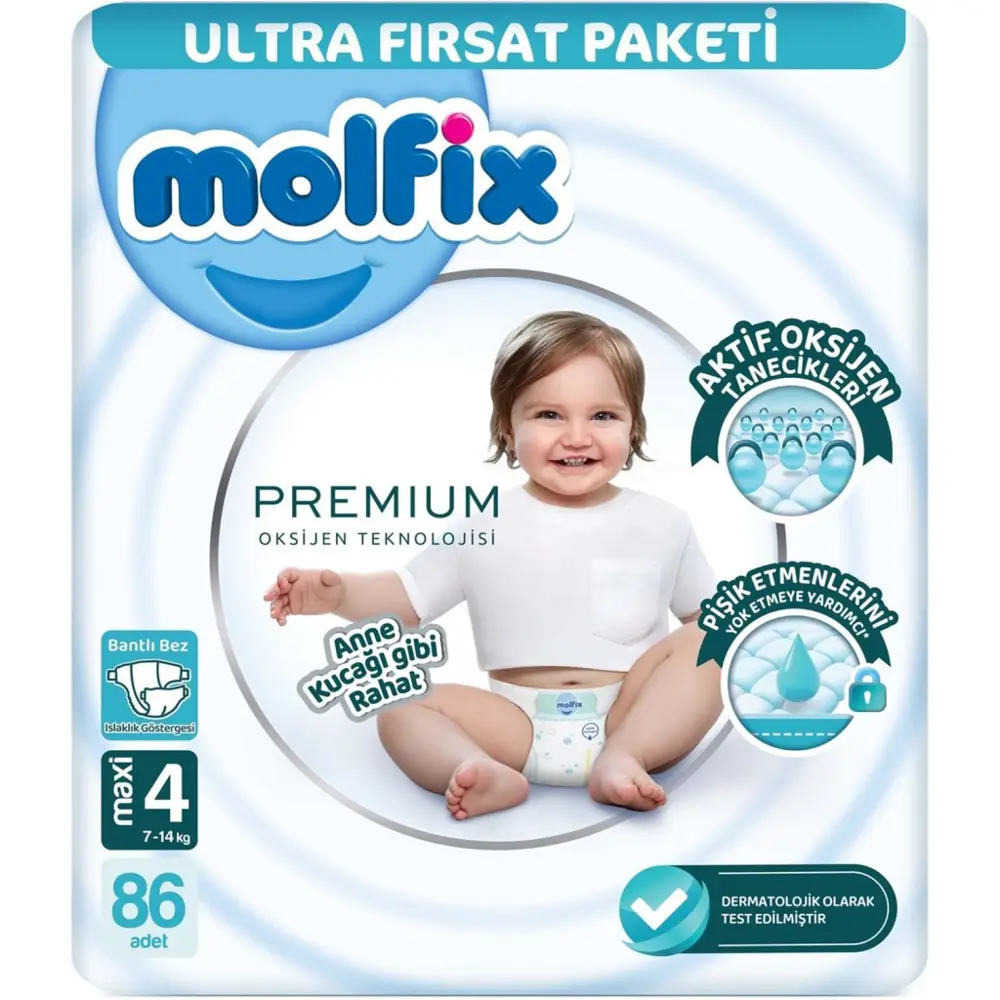 Molfix Premium Bebek Bezi Ultra Fırsat Paketi 4 Beden 7-14 Kg 86 