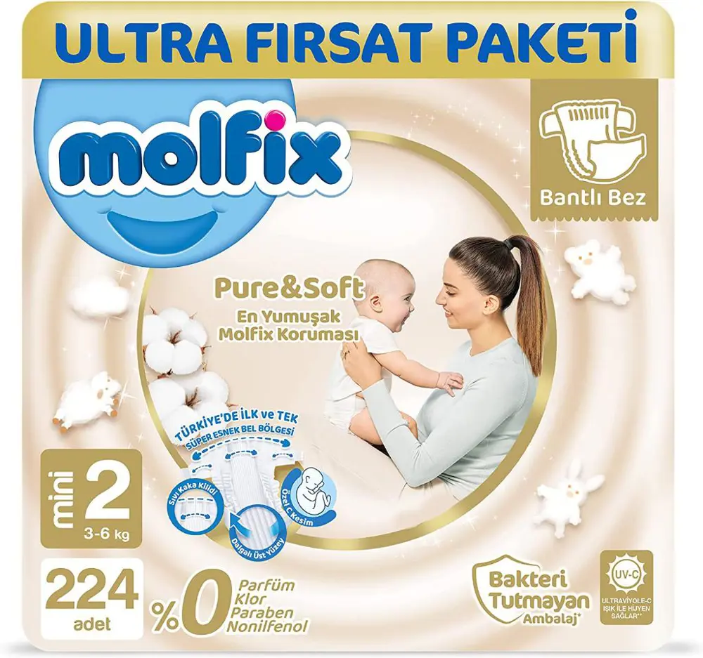 Molfix Pure&Soft 2 Beden Mini Ultra Fırsat Paketi 224 Adet MOLFPS