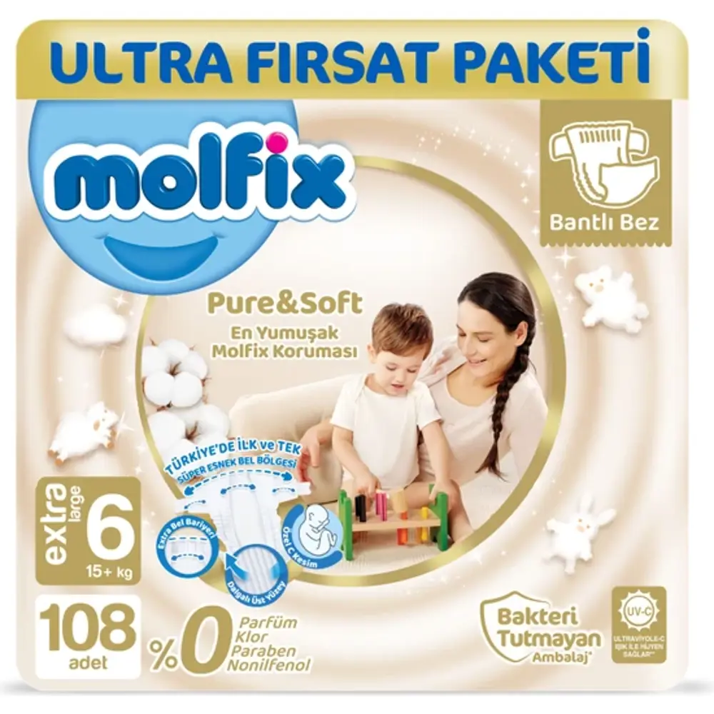 Molfix Pure&Soft 6 Beden Extra Large Ultra Fırsat Paketi 108 Adet