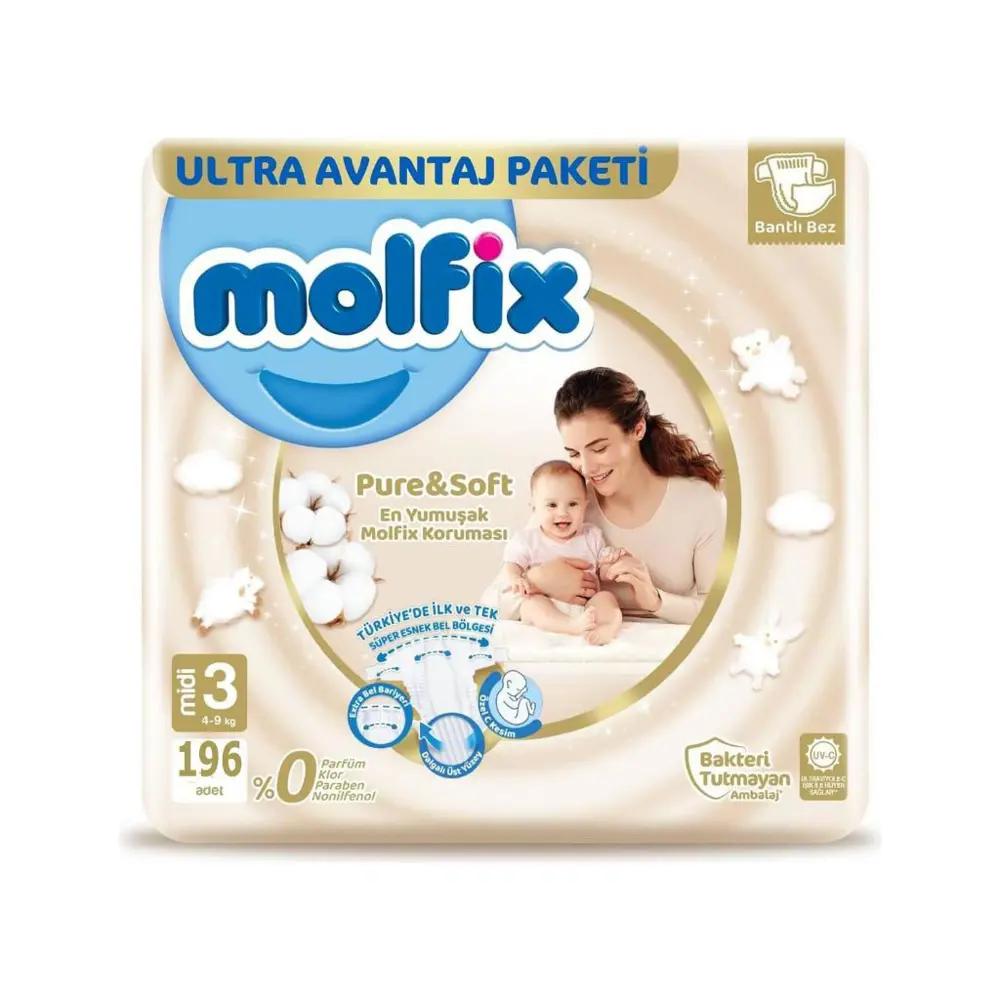 Molfix Pure&Soft Bebek Bezi 3 Beden Maxi Ultra Fırsat Paketi 196 