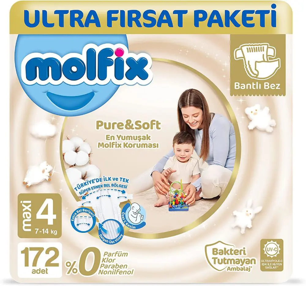 Molfix Pure&Soft Bebek Bezi 4 Beden Maxi Ultra Fırsat Paketi 172 