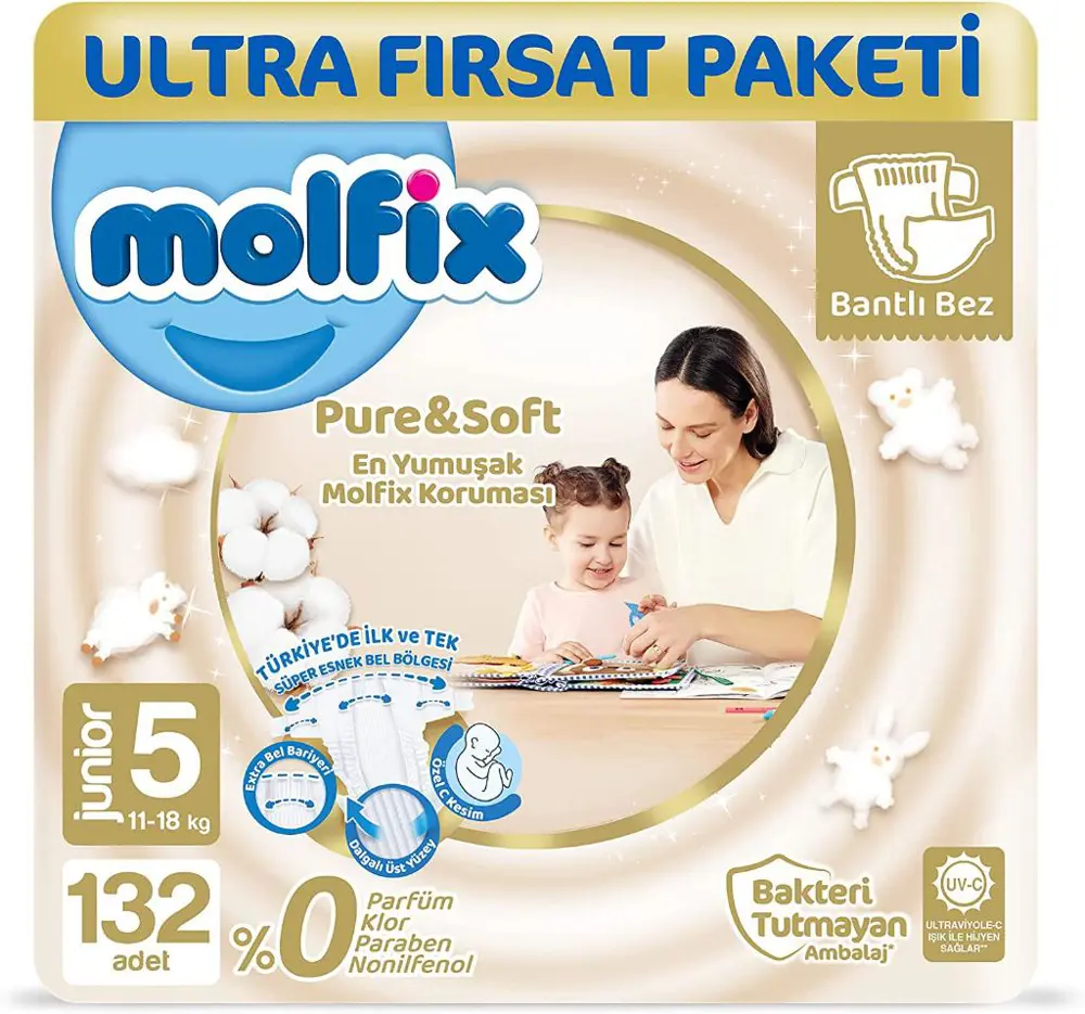 Molfix Pure&Soft Bebek Bezi 5 Beden Maxi Ultra Fırsat Paketi 132 