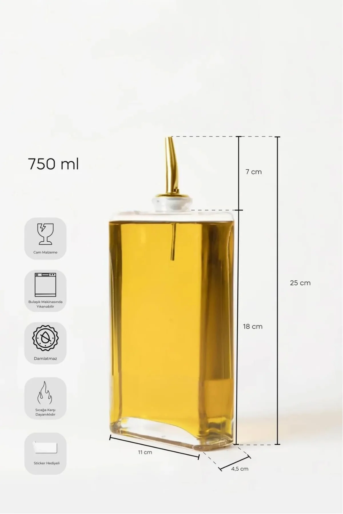 Molivet 750ml Silver Kapak Cam Yağdanlık-sosluk-sirkelik