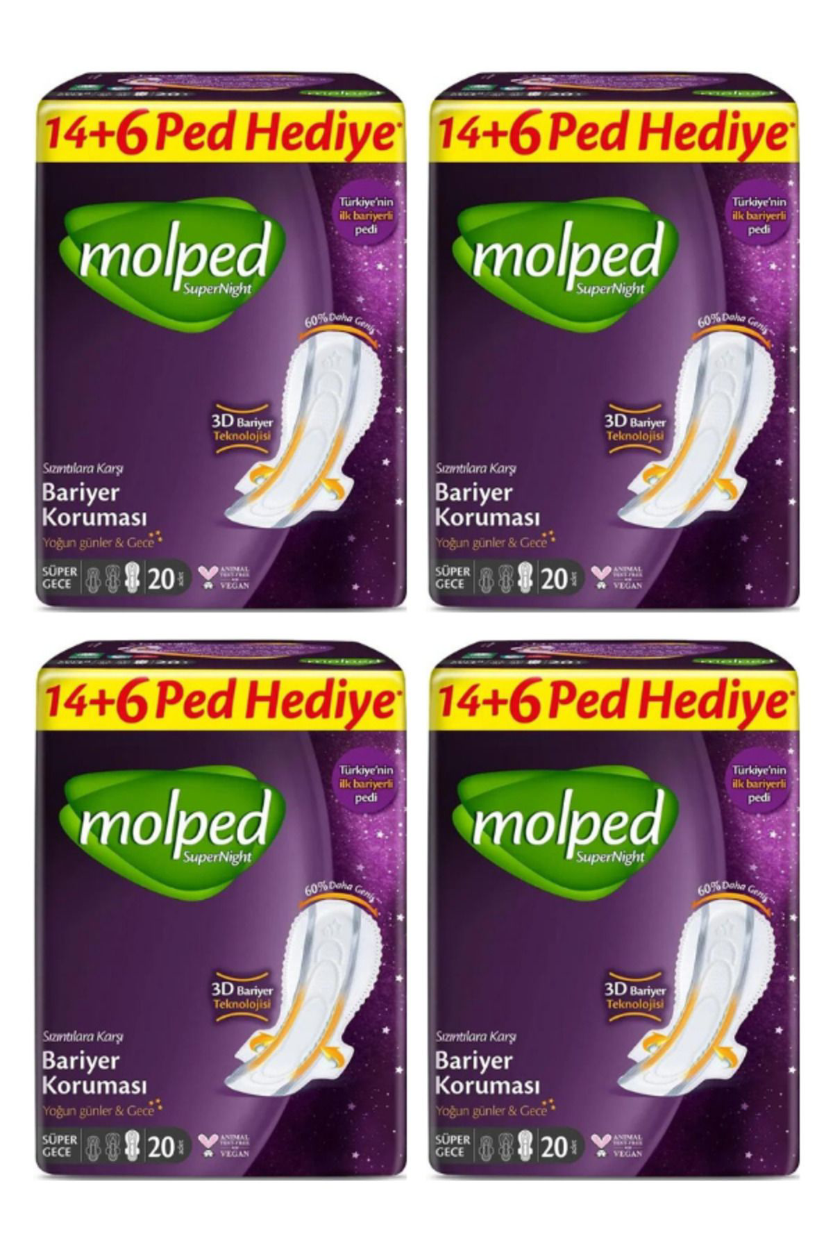 Molped Supernight Süper Gece Hijyenik Ped 20 Li x 4 Adet
