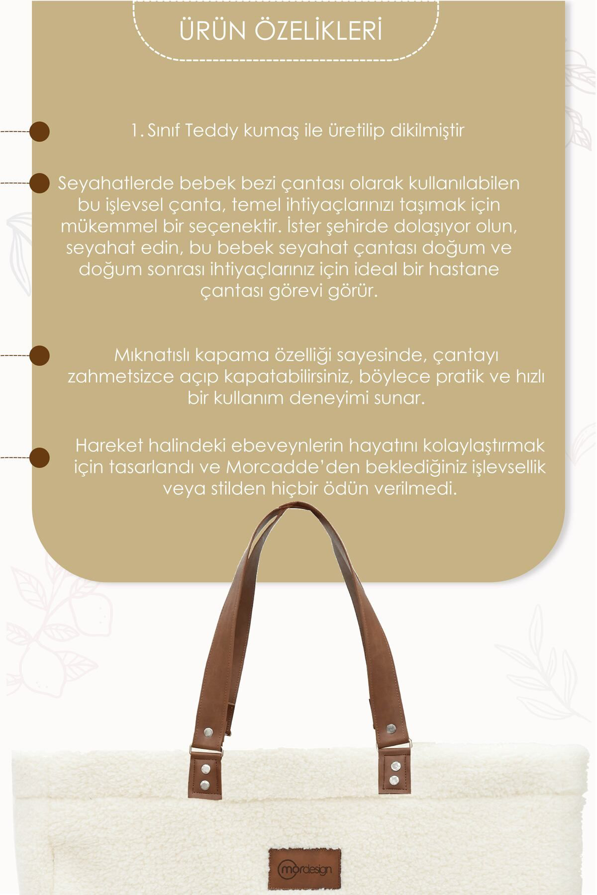 Mordesign Mommy Bag, Anne Bebek Bakım Çantası, Cüzdan Hediyeli, Xl Büyük Bo