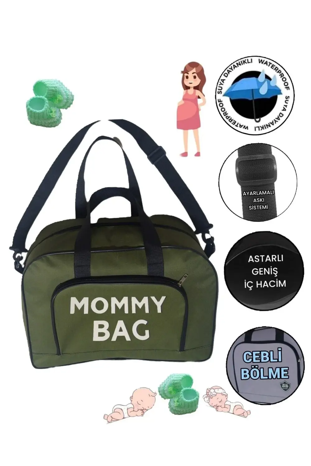 Mommy Bag Baskılı Anne Bebek Bakım El Valizi
