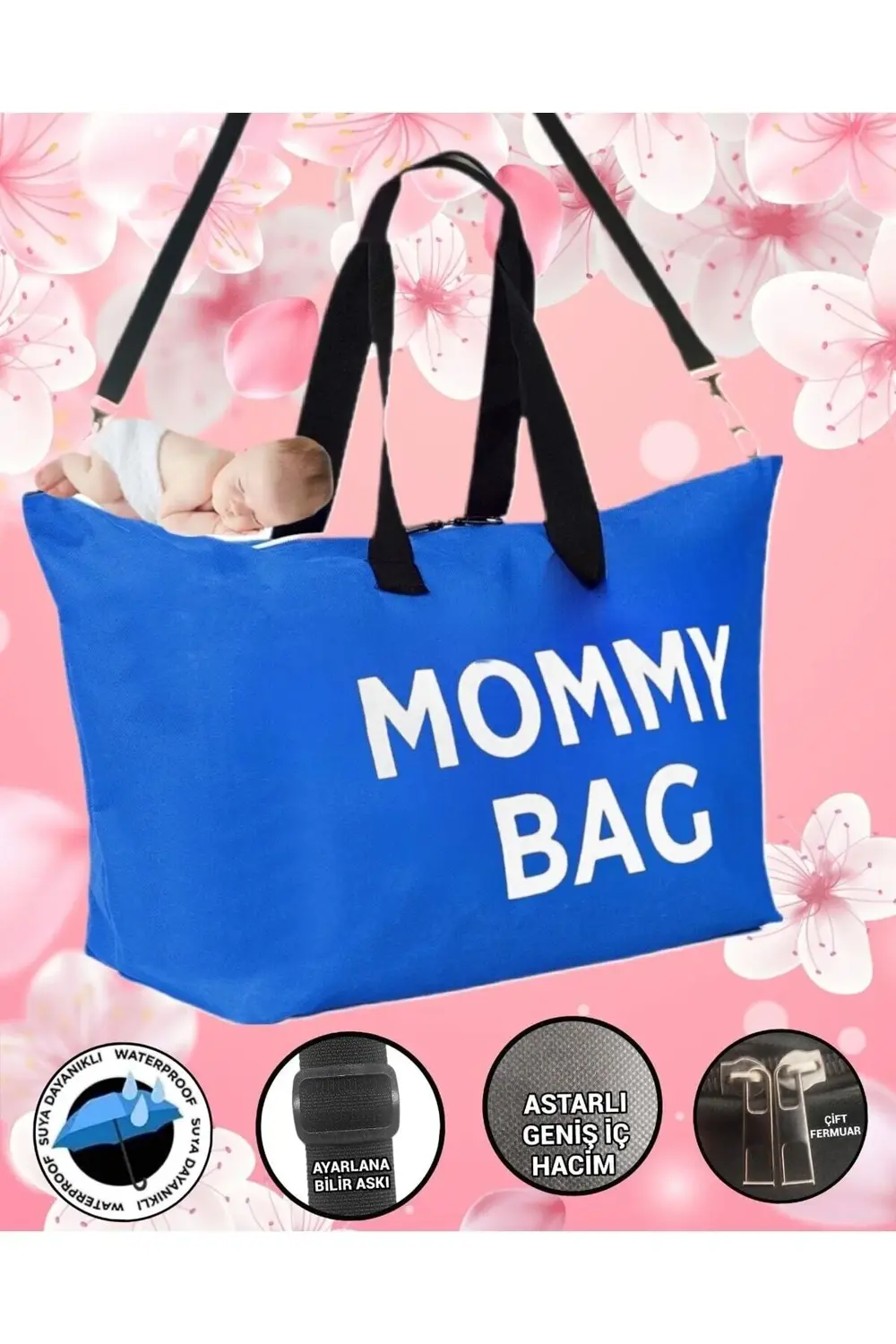 Mommy Bag Baskılı Omuz Askılı Bebek Bakım Çantası