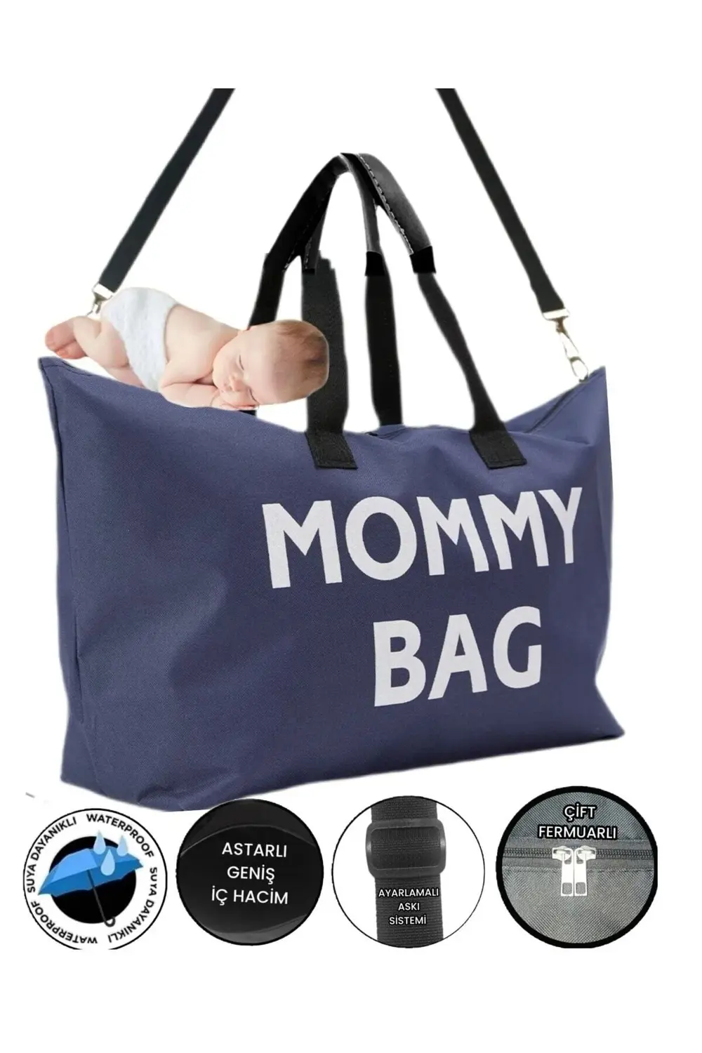Mommy Bag Baskılı Omuz Askılı Bebek Bakım Çantası Astarlı