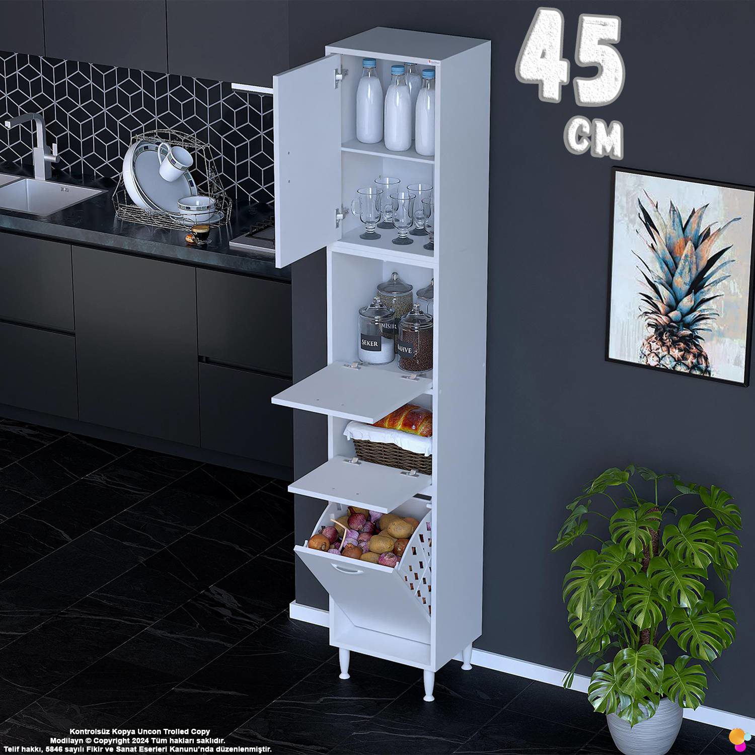 Mona 45 cm Tam Kapaklı Sepetli Çok Amaçlı Mutfak Kiler Banyo Kirl Mona 45 cm Tam Kapaklı Sepetli Çok Amaçlı Mutfak Kiler Banyo Kirl