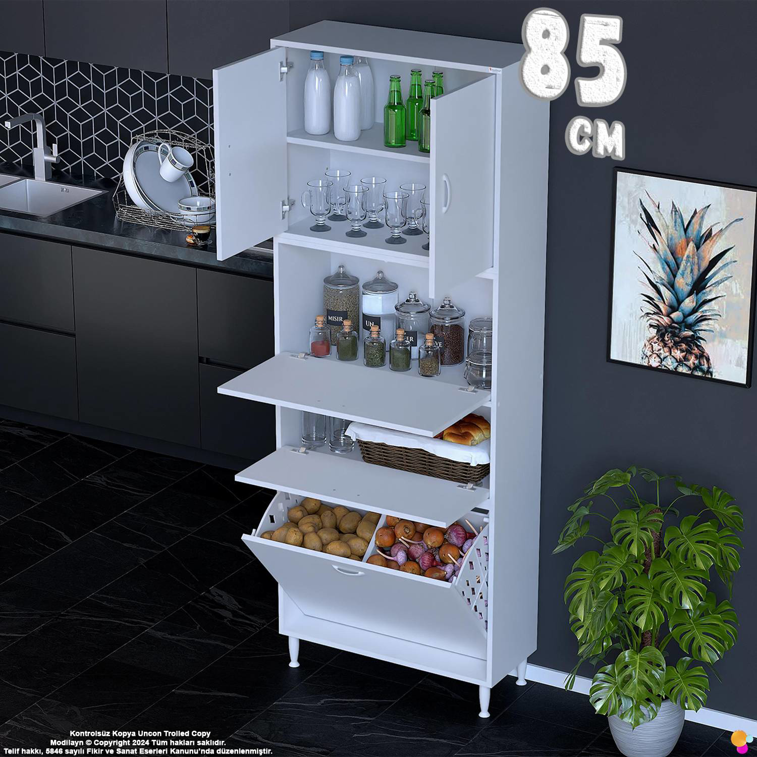 Mona 85 cm Tam Kapaklı 2 Göz Sepetli Çok Amaçlı Mutfak Banyo Kirl Mona 85 cm Tam Kapaklı 2 Göz Sepetli Çok Amaçlı Mutfak Banyo Kirl