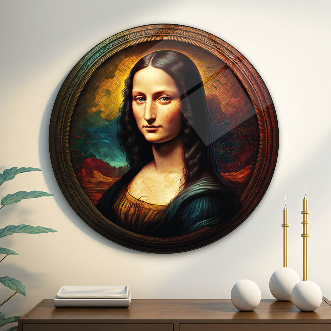 Mona Lisa Yuvarlak Cam Tablo | Hediyelik, Dekoratif, Ofis, Mutfak