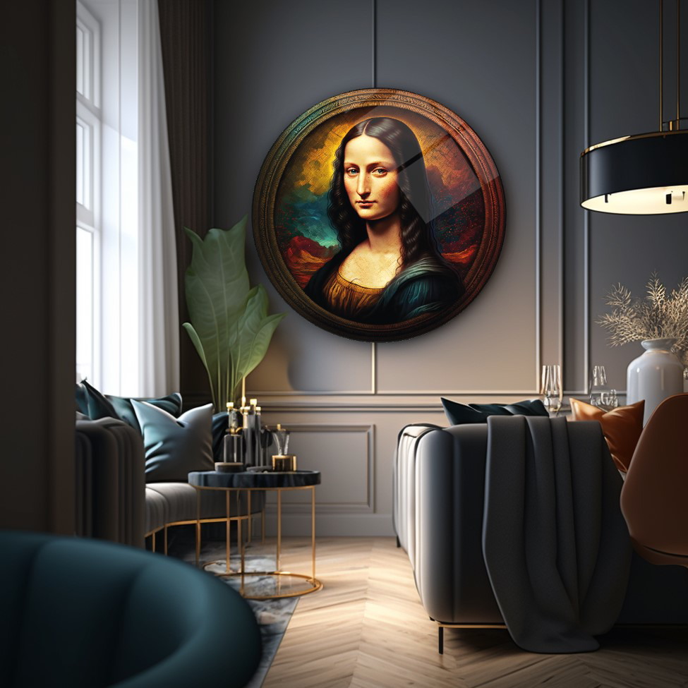 Mona Lisa Yuvarlak Cam Tablo | Hediyelik, Dekoratif, Ofis, Mutfak