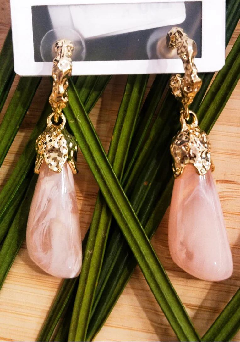 Monalisa Home Lüks Pembe Taş Figürlü Sallantılı  Küpe