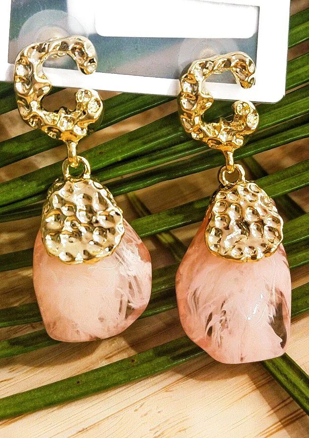 Monalisa Home Lüks Pembe Taş Figürlü Sallantılı  Küpe