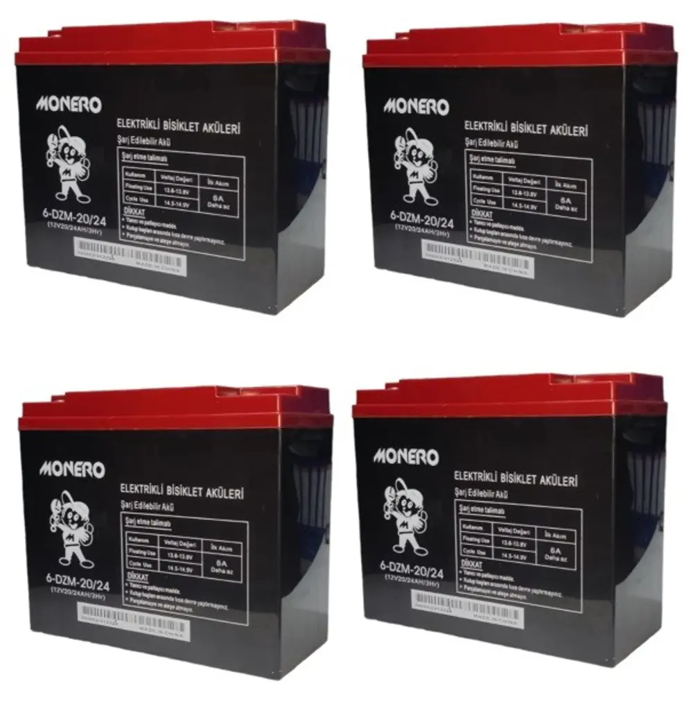 MONERO 12V-20 AMPER DİK E-BIKE AKÜ 4'LÜ PAKET 24 amper ebatların MONERO 12V-20 AMPER DİK E-BIKE AKÜ 4'LÜ PAKET 24 amper ebatların