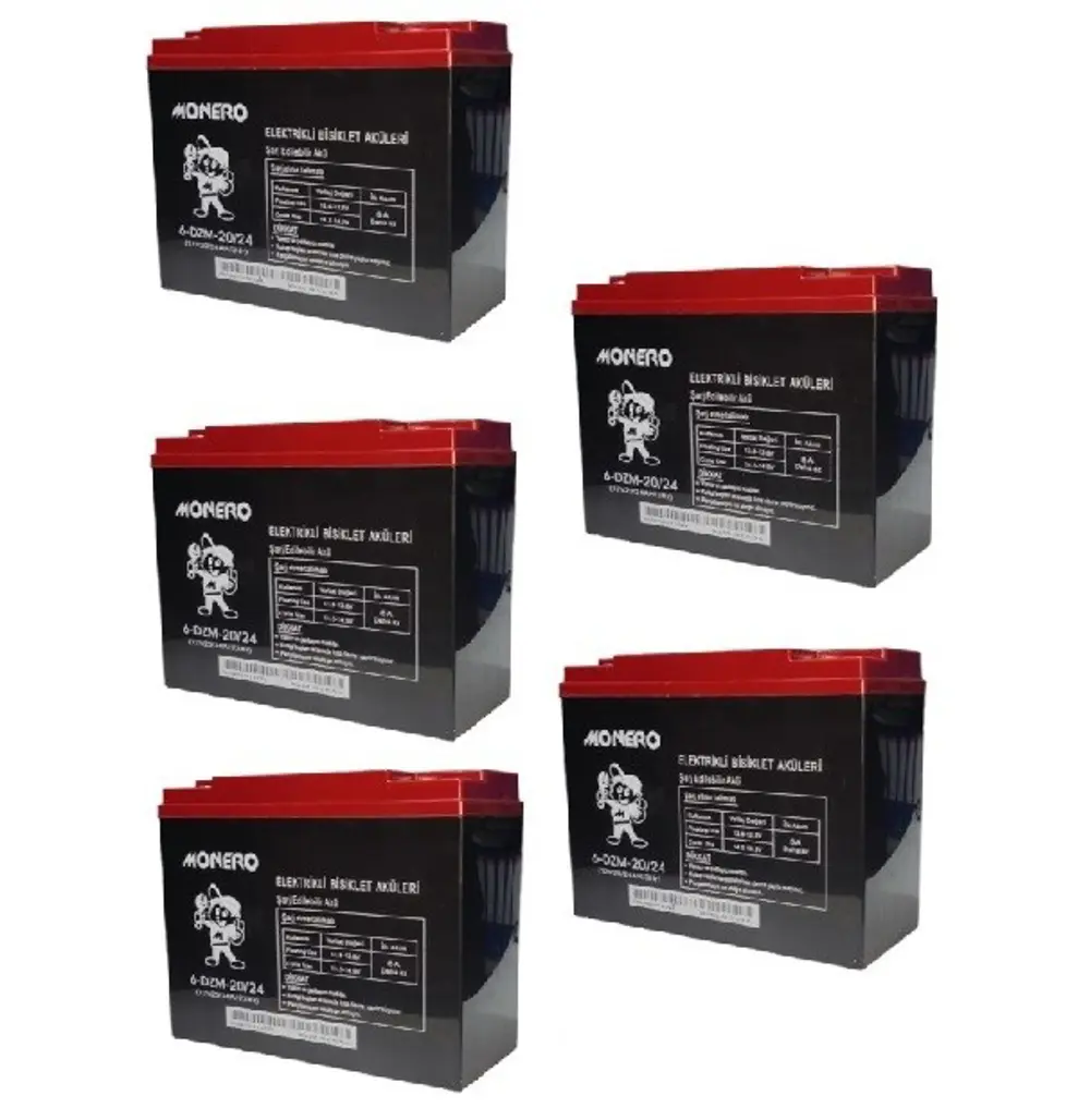 MONERO 12V-20 AMPER DİK  E-BIKE AKÜ 5'LÜ PAKET 24 amper ebatların