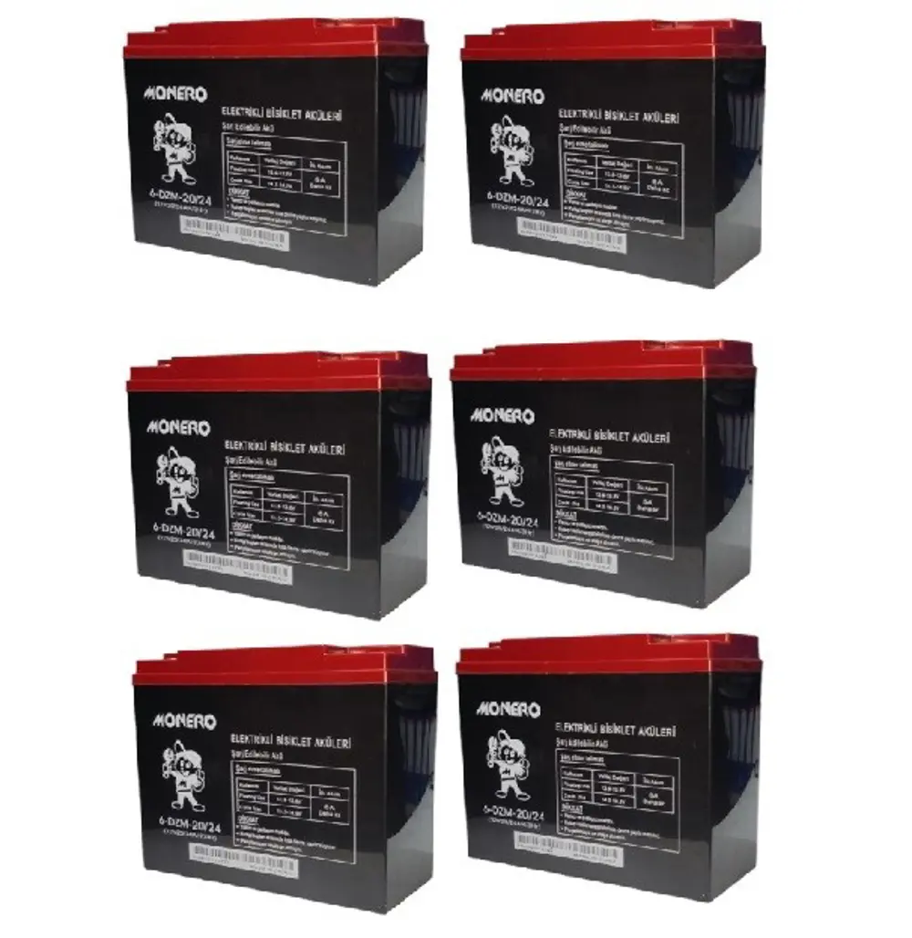 MONERO 12V-20 AMPER DİK E-BIKE AKÜ 6'LÜ PAKET 24 amper ebatların MONERO 12V-20 AMPER DİK E-BIKE AKÜ 6'LÜ PAKET 24 amper ebatların