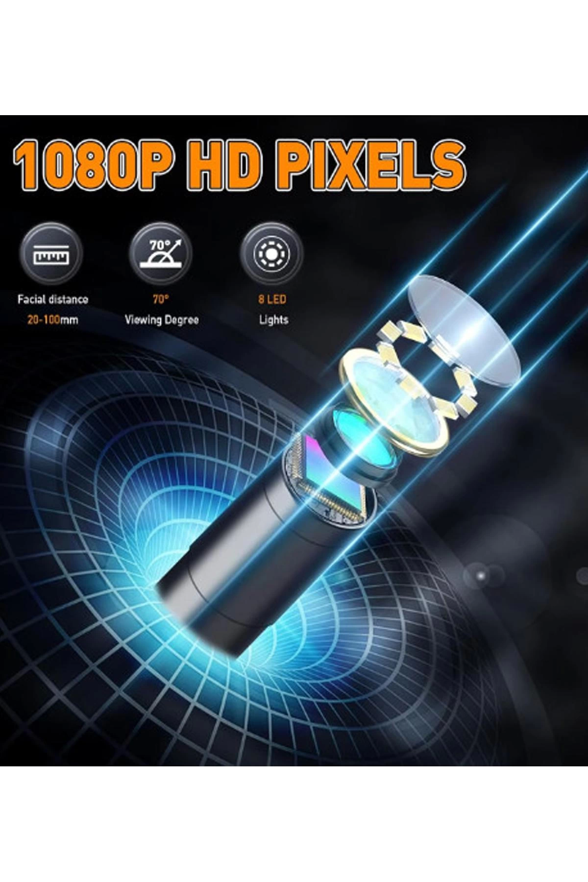 Monitörlü Çift Kameralı 10 Mt Sert Kablo Yılan Endoskop Kamera 8