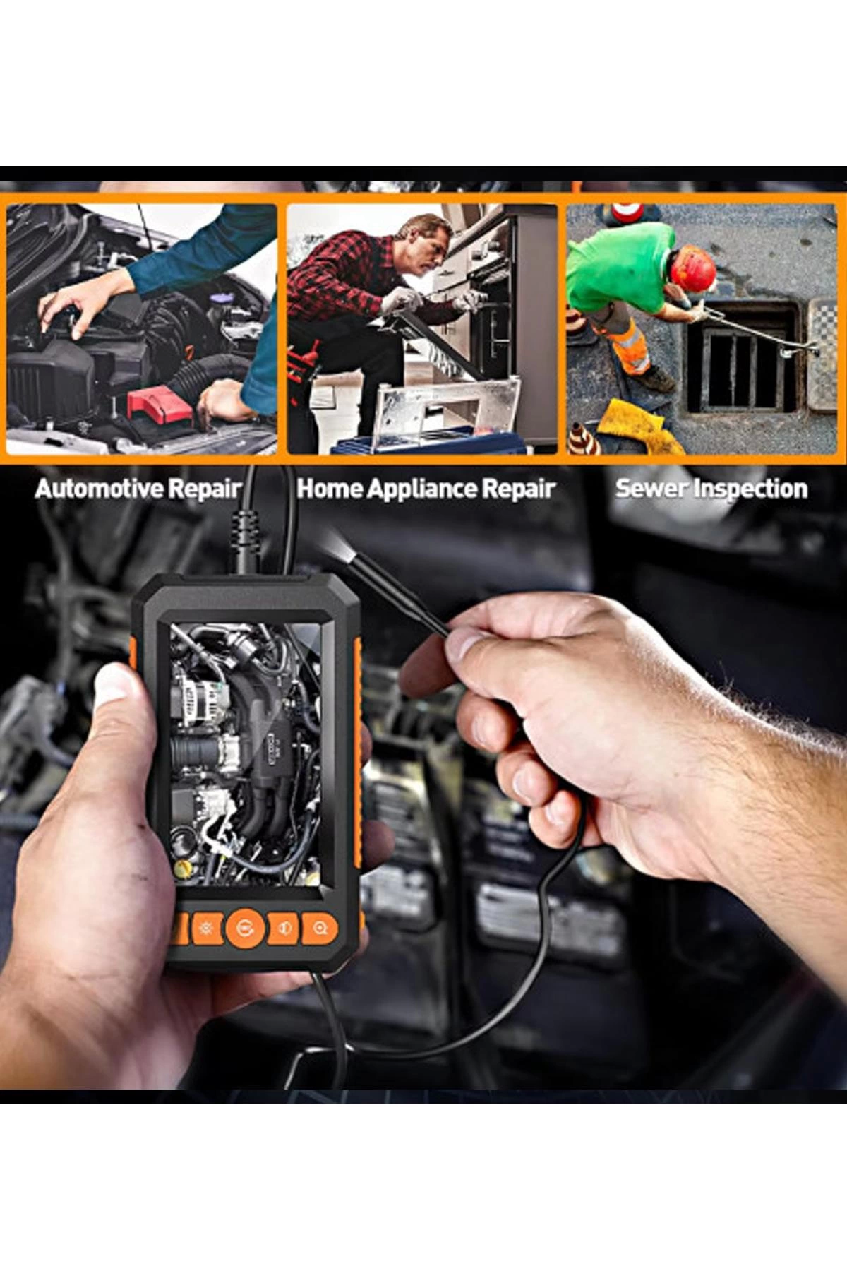 Monitörlü Çift Kameralı 10 Mt Sert Kablo Yılan Endoskop Kamera 8