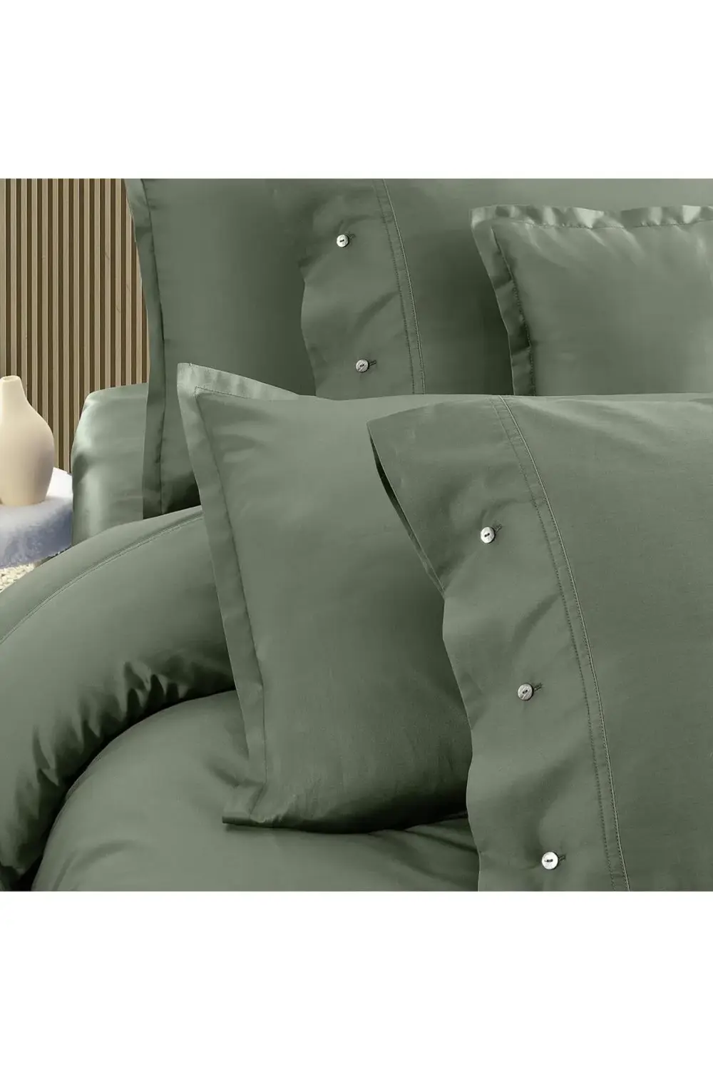 Sarev Monochrome %100 Pamuk Saten Yastık Kılıfı Smoke Green