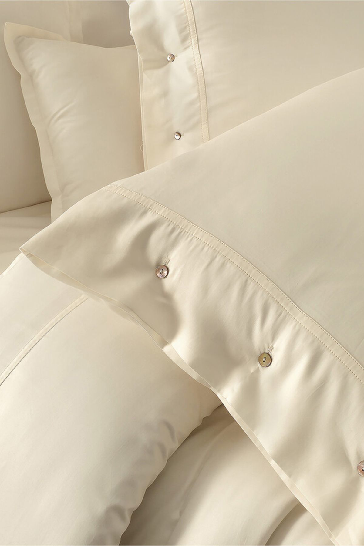 Sarev Monochrome Cream %100 Pamuk Saten King Size Nevresim Takimi