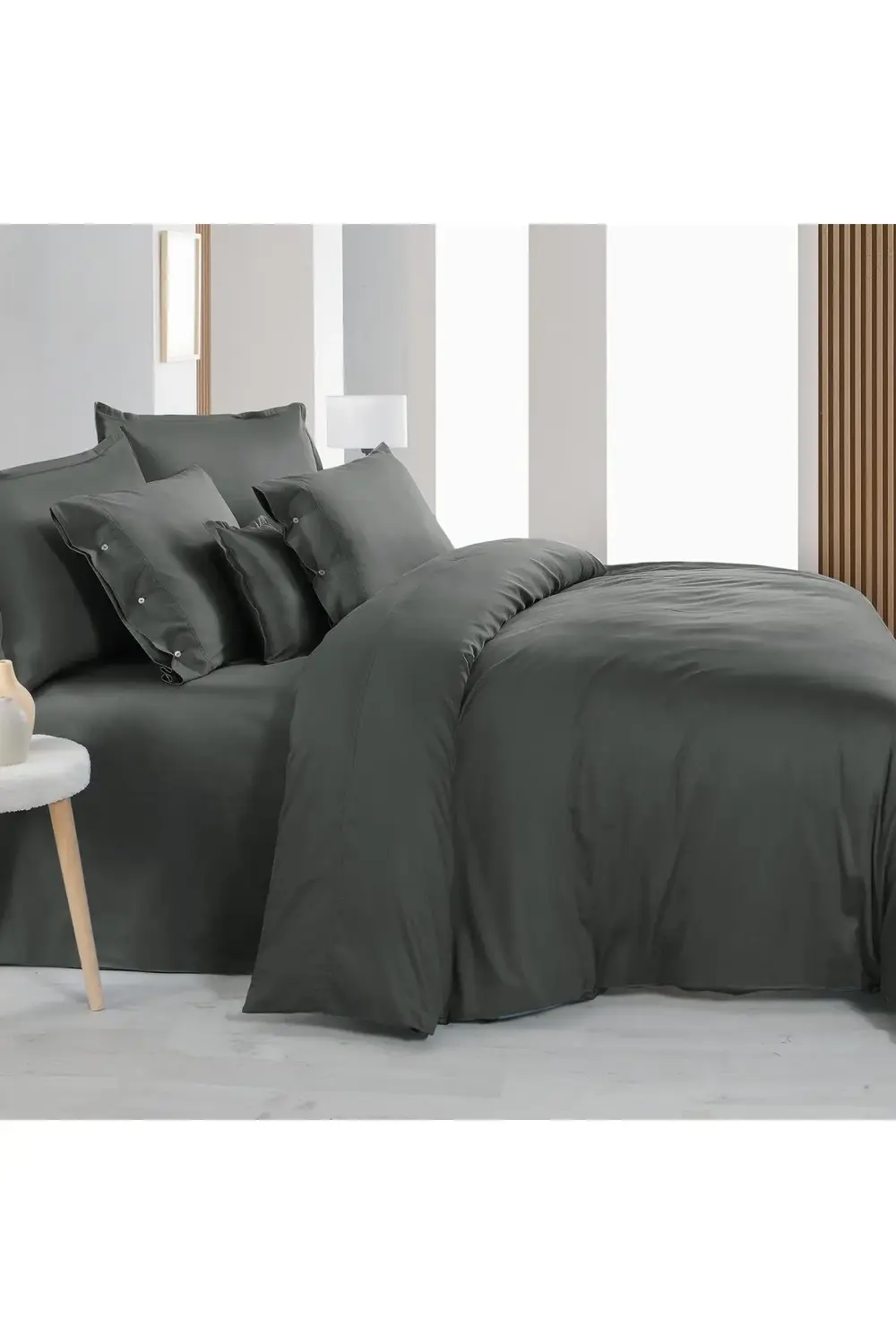 Monochrome Dark Grey%100 Pamuk Saten ''300 TC" Nevresim Takımı  Ç