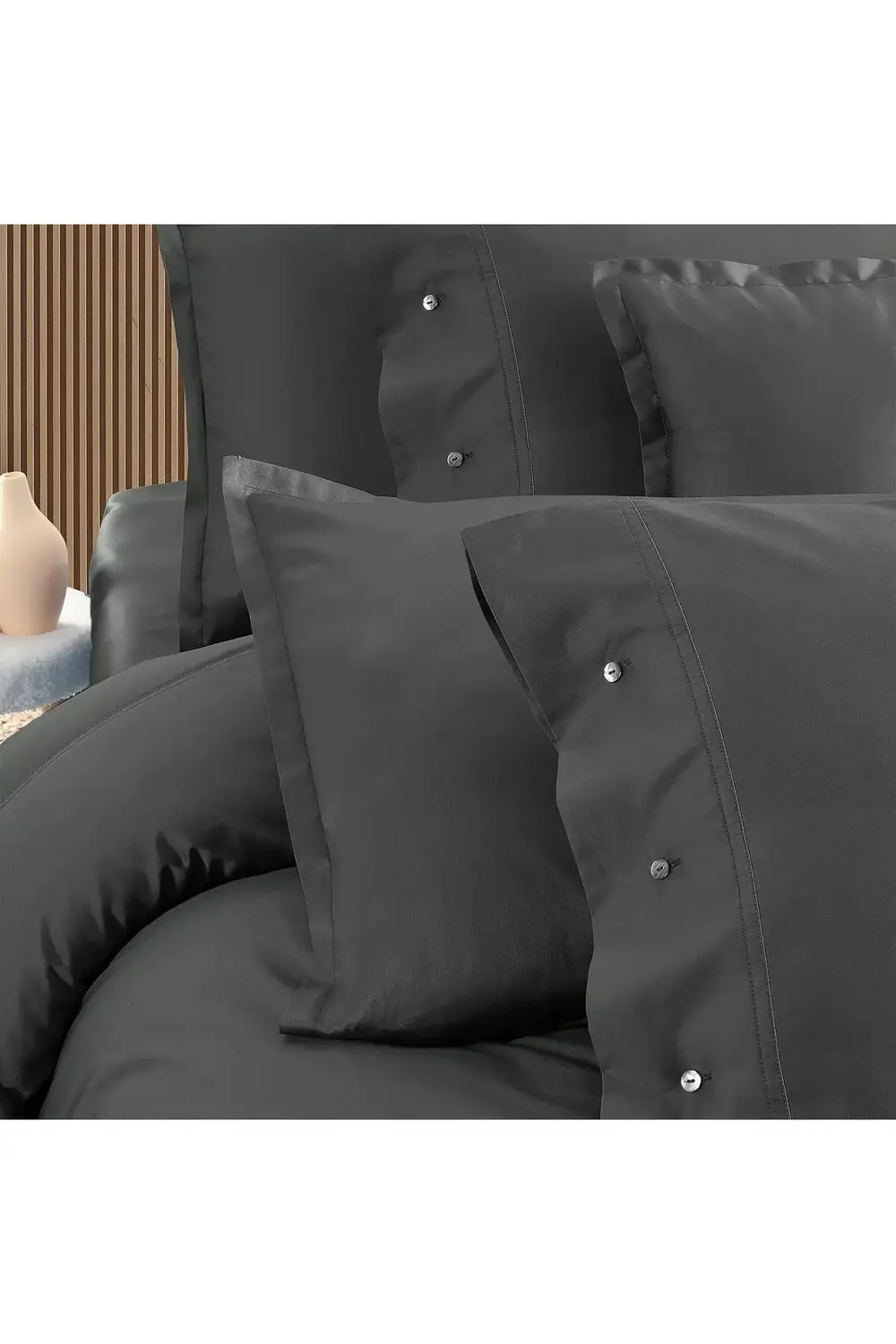 Monochrome Dark Grey%100 Pamuk Saten ''300 TC" Nevresim Takımı  Ç