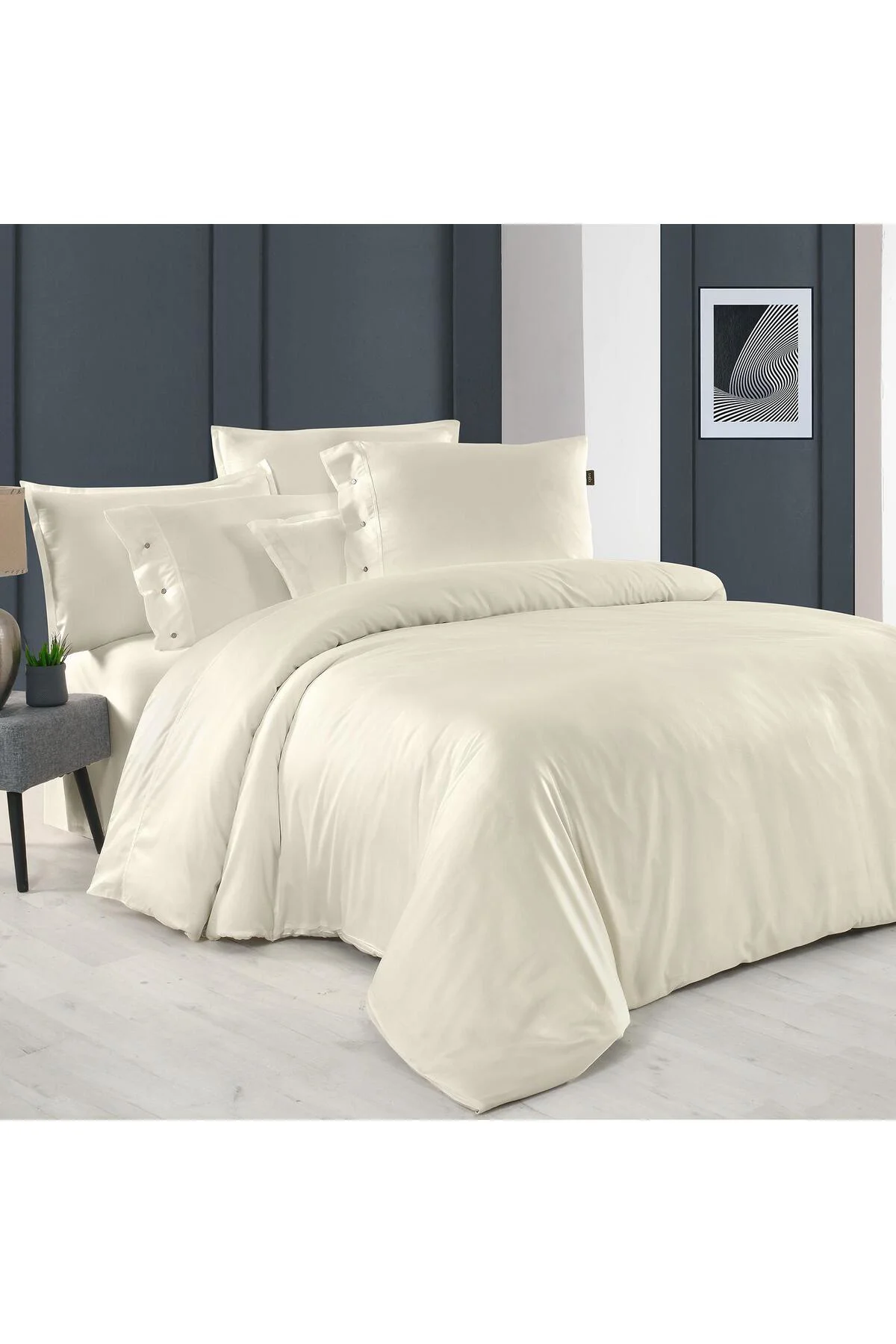 Monochrome Ecru %100 Pamuk Saten ''300 TC" Nevresim Takımı  ÇK V2