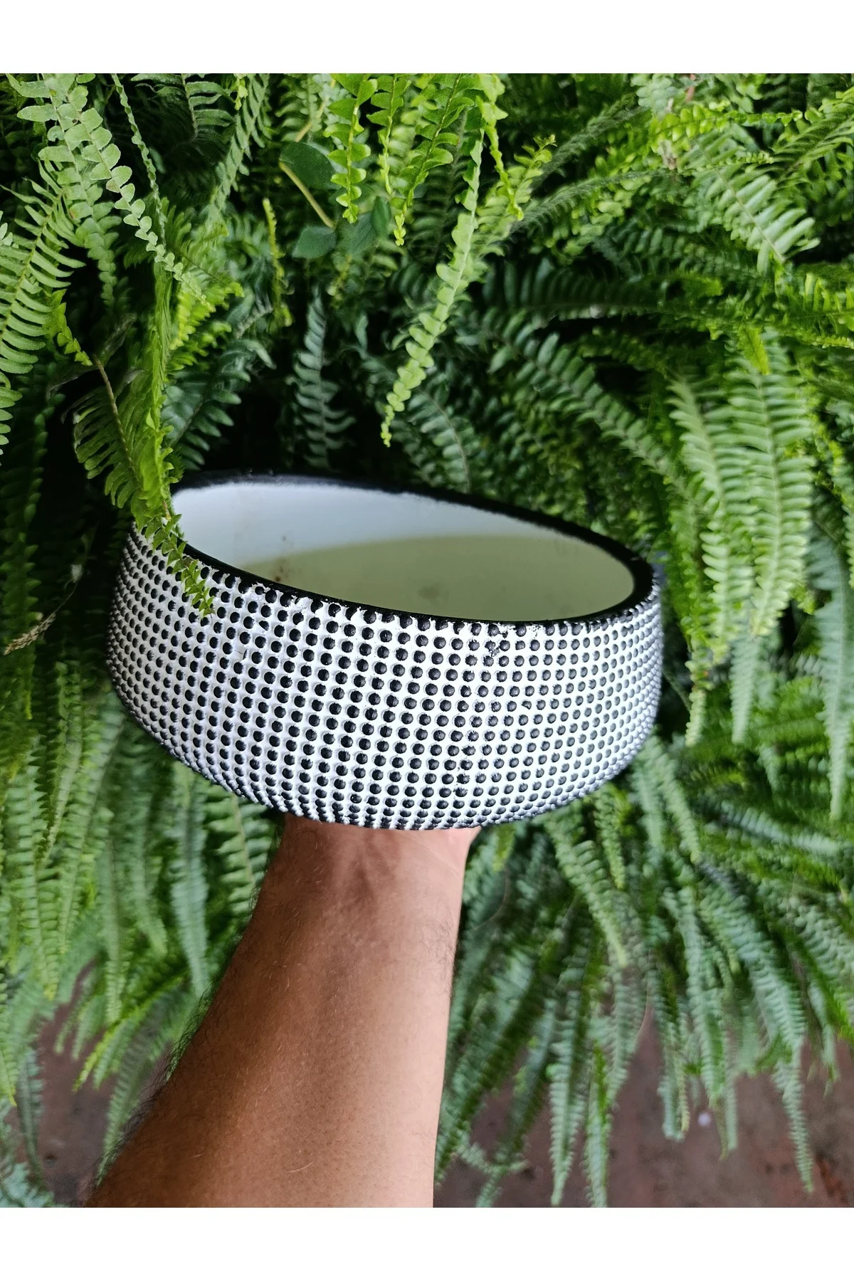 Monokrom Noktalı Modern Geniş Saksı 21*10 cm - Görsel 11
