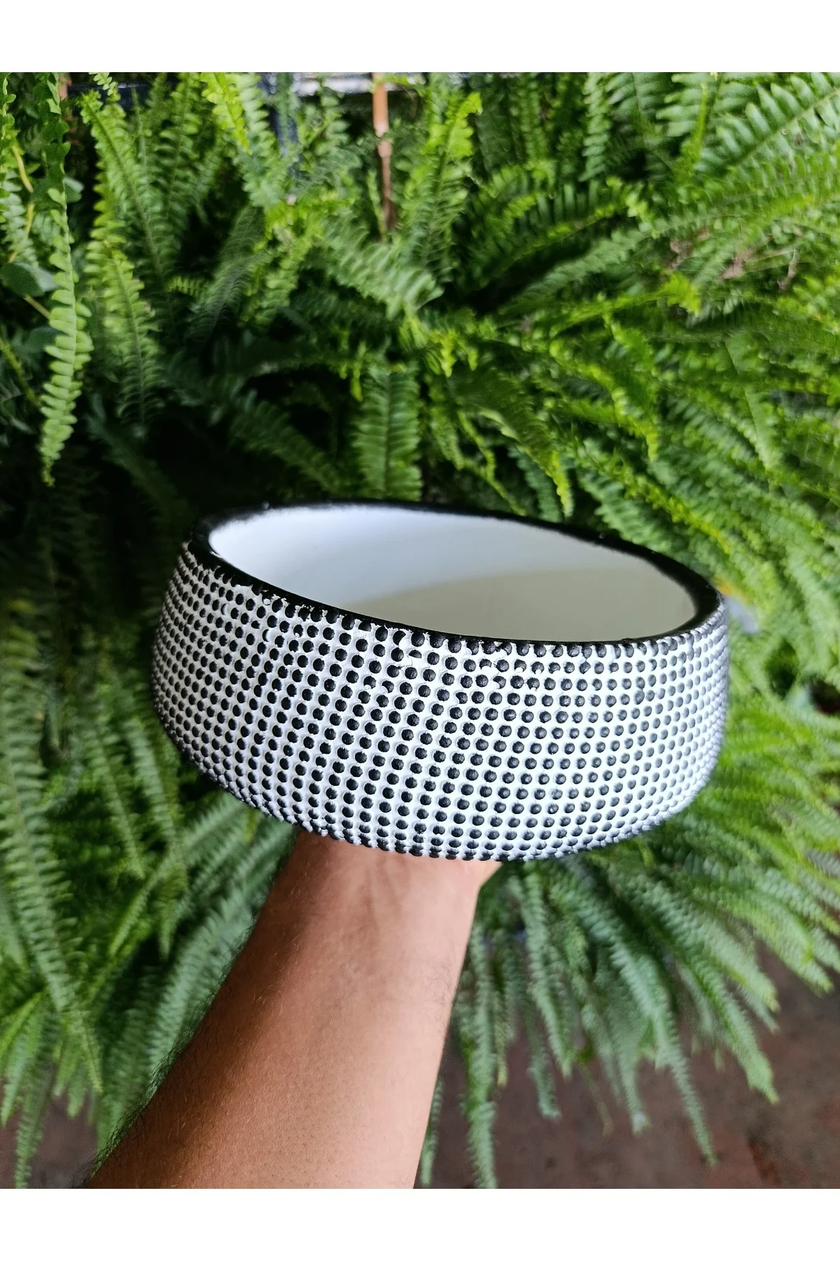 Monokrom Noktalı Modern Geniş Saksı 21*10 cm - Görsel 2