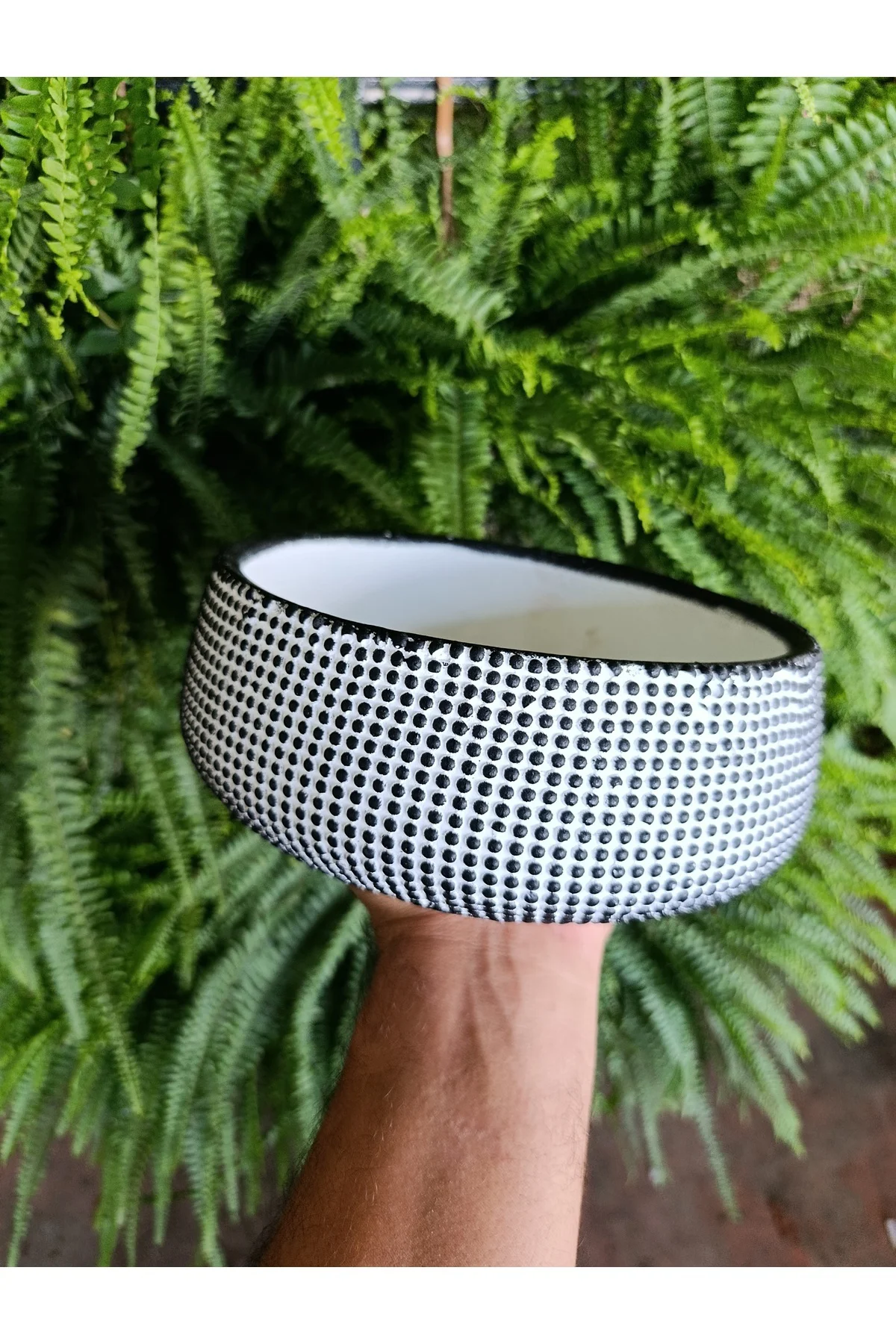 Monokrom Noktalı Modern Geniş Saksı 21*10 cm - Görsel 4