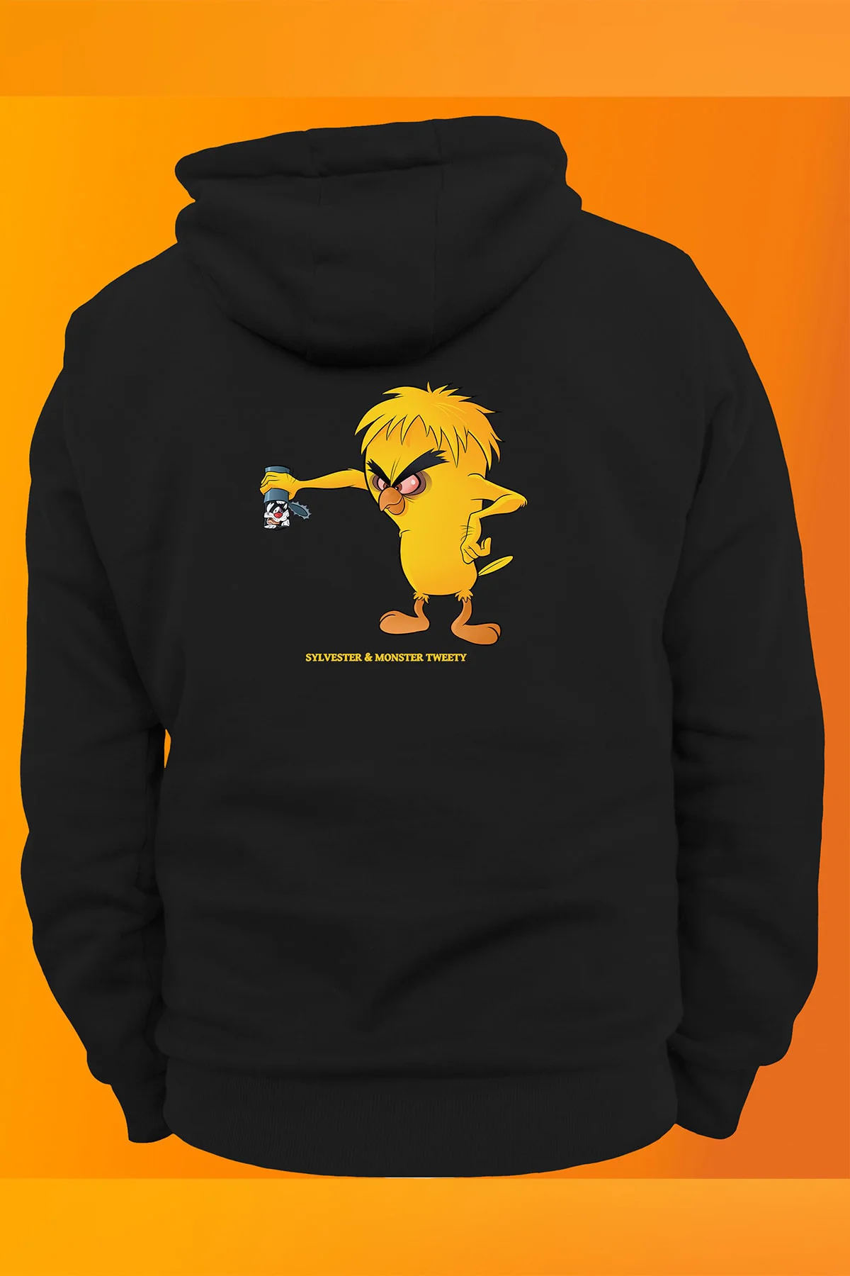 Monster Tweety Baskılı Fermuarsız Kapüşonlu Sweatshirt