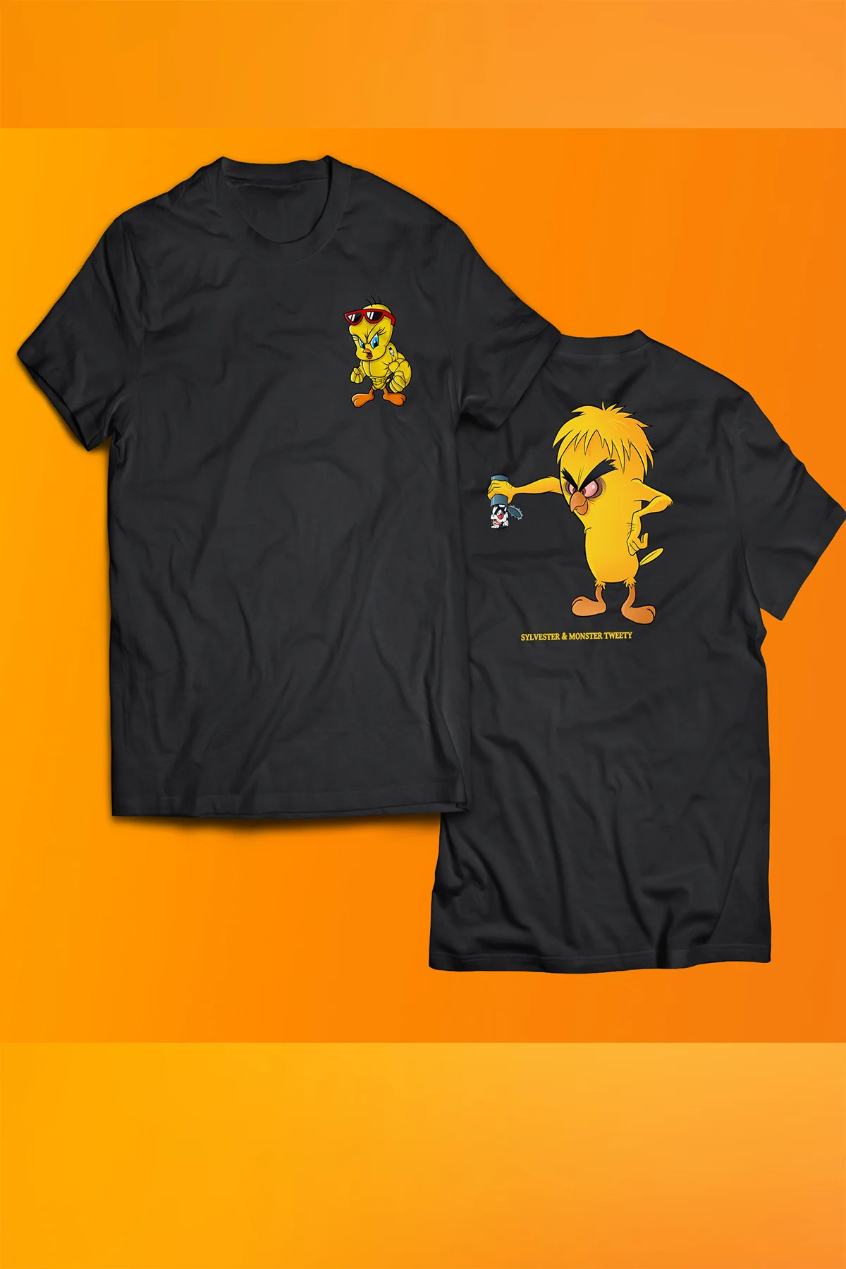 Monster Tweety Baskılı %100 Pamuk Oversize T-shirt Büyük Beden Ti