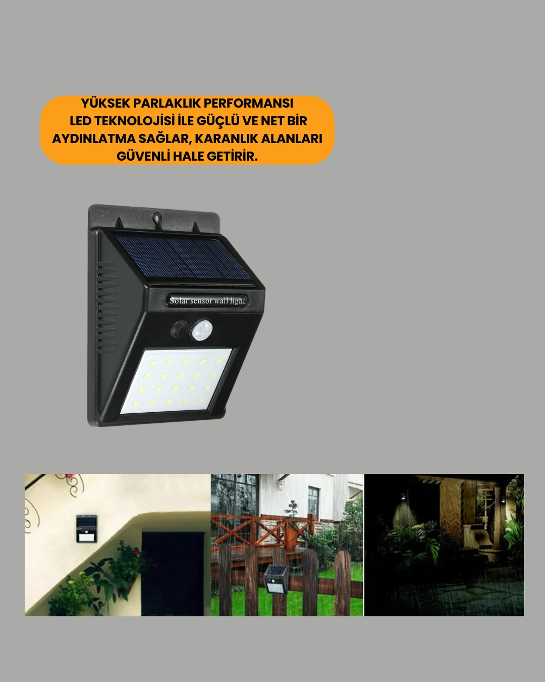 Montajlı Güneş Enerjili Duvar Tipi Aydınlatma – 8 Saat Çalışma Süresi