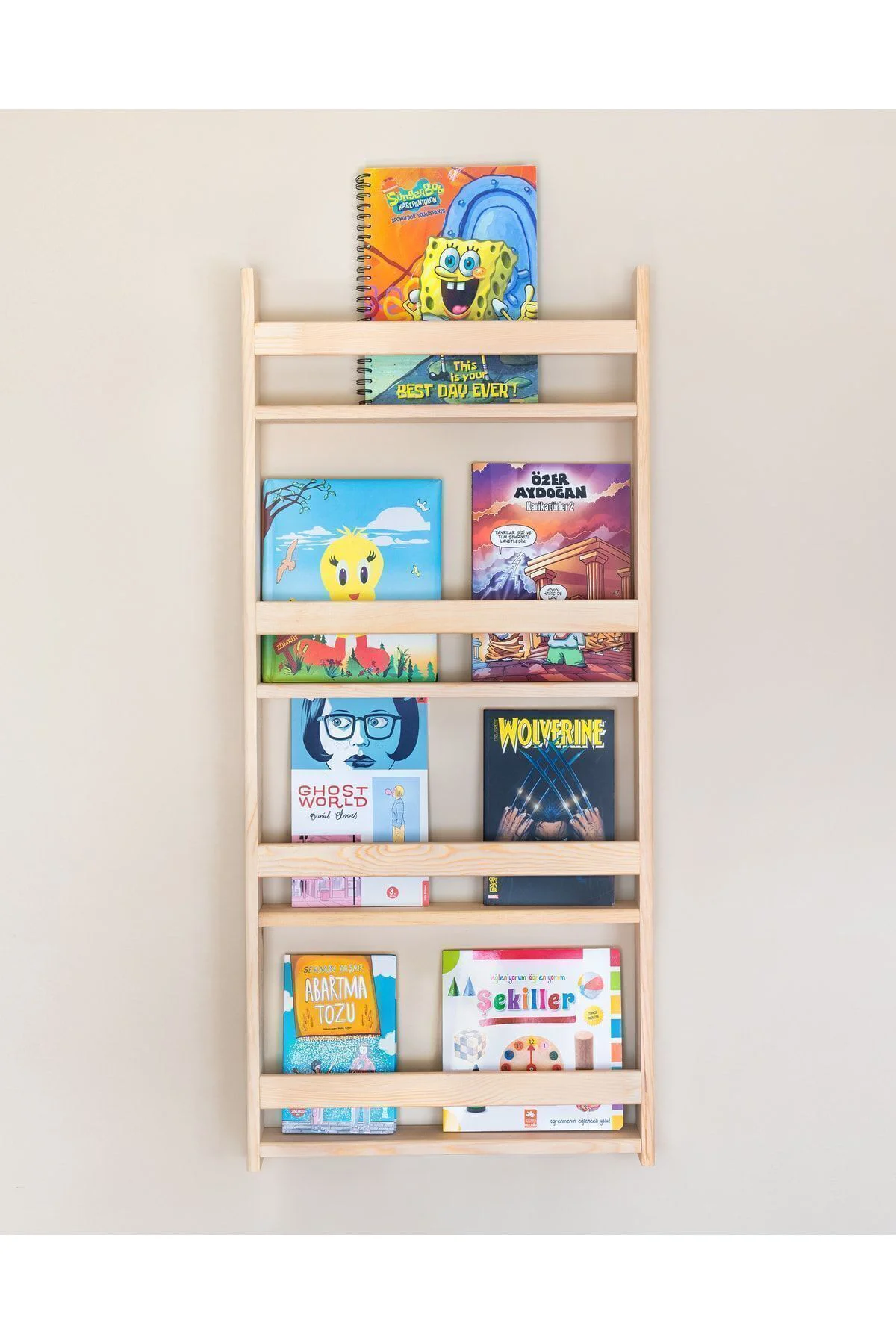 Montessori Bebek Ve Çocuk Odası Eğitici Kitaplık Doğal Ahşap 4 Ra